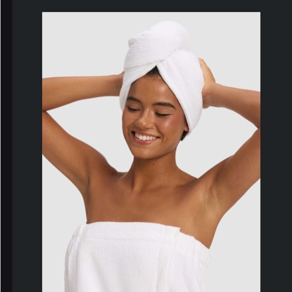 Cozy Earth Ribbed Terry Hair Towel - White - NWT